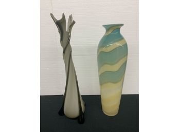 2 Large Art Glass Vases. 18 And 20 Inches