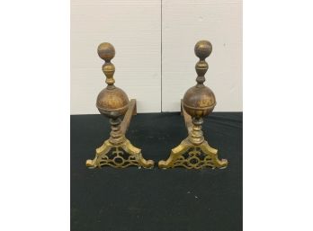 Pair Of 19thc Brass Andirons
