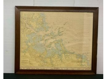 Boston Harbor Map In Oak Frame 1948.   35x43
