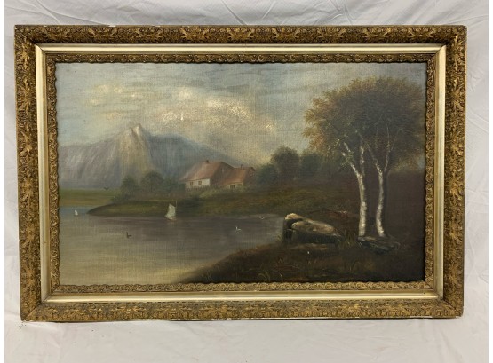 Oil On Canvas Hudson River 19th C 27x41