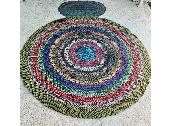 Large Round Braided Rug With Small Oval Braided Rug -  Some Staining On Round Rug