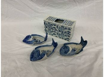 3 Canton Fish And Delft Flower Frog