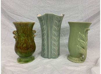 3 Art Pottery Vases One Marked Redwing