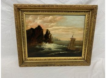 19th C Signed Seascape.  13x17  - Frame 17x21