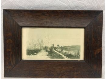 Litho On Silk Signed George Howell Gay. 5x9.  Frame 11x17