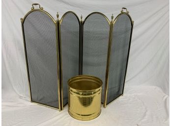 Brass Fireplace Screen And Bucket
