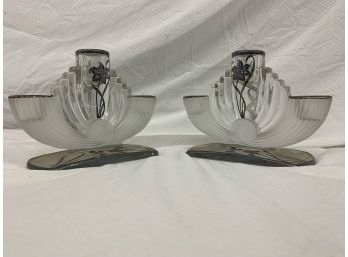 Pair Of Deco Style Silver Overlay Candlesticks