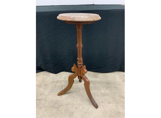 Walnut Marble Top Plant Stand 30 Inches Tall