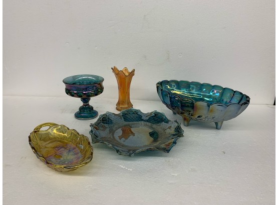 5 Pc Lot Of Carnival Glass