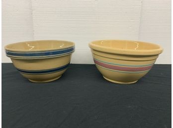 2 Large Antique Yelloware Mixing Bowls