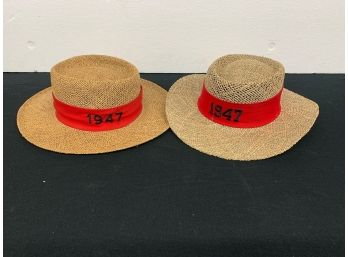 2 Straw Hats Possibly Harvard Marked 1947