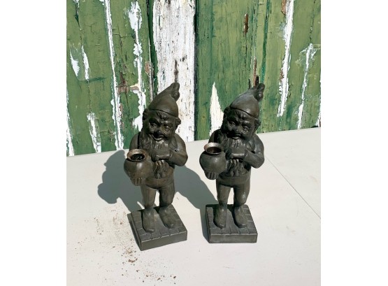 Pair Of 11 Inch Gnome Candle Holders