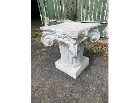 White Plaster Garden  Pedestal  - 18.5 Inches Tall - 21 Inches Across