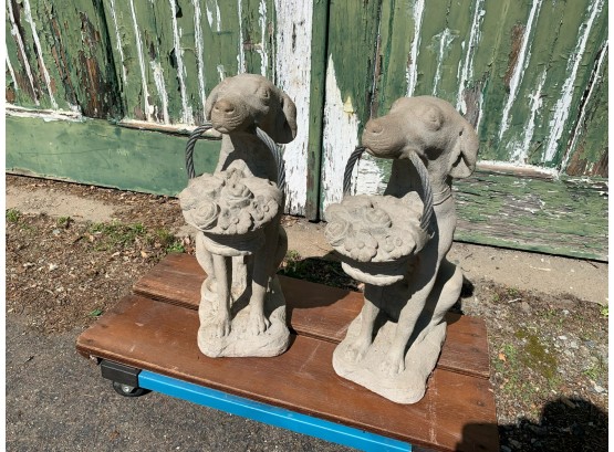 Pair Of Cement Dogs With Baskets 24 Inches Tall