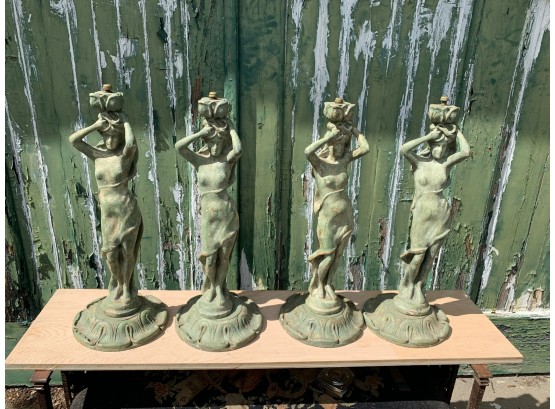 4 Figural Green Wooden Lamp Bases