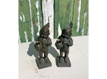 Pair Of 11 Inch Gnome Candle Holders