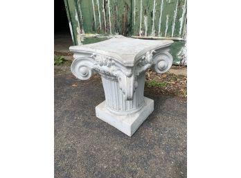 White Plaster Garden  Pedestal  - 18.5 Inches Tall - 21 Inches Across