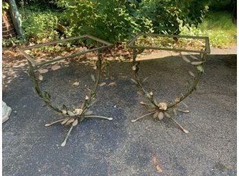 Pair Of Iron Rose Relief Garden Side Tables With Glass Tops
