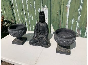 Buddha 15 Inches  - Alva Museum Replicas - Plus A Pair Of Pots