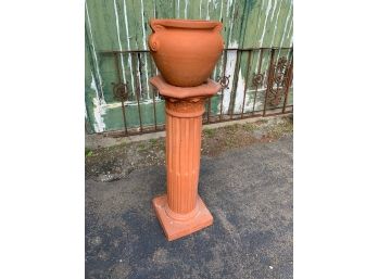 37 Inch Terra-cotta Pedestal With Terra-cotta Flower Pot
