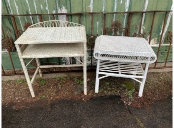 2 White Wicker Tables - 16x26x28 And 19x22x16