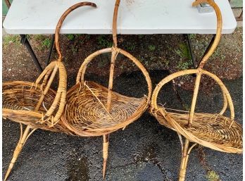 3 Bamboo And Wicker Dry Flower Hanging Baskets 40 Inches Long