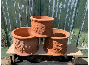 3 Decorative Terra-cotta Pots 17 And 13 Inch Round