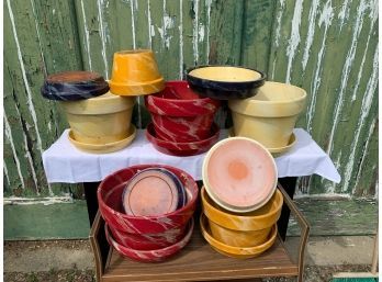Lot Of Large Colorful Marbleized Terra-cotta Pots