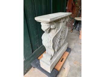 Large Cement Rams Head Decorated Pedestal