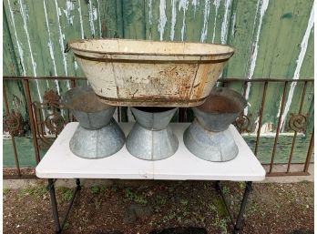 6 Galvanized Buckets And A Tin Tub