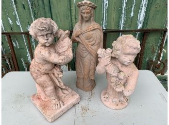 3 Pcs Of Cement And Terra-cotta Figural Statuary