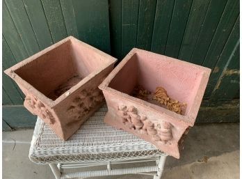 Pair Of Composition Square  Putti Planters