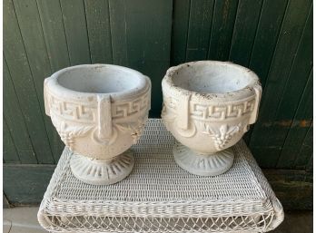 Pair Of 10 Inch White Cement Urns
