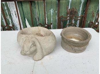 Cement Rabbit And Basket Planters