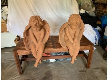 Heavy Pair Of Seated Terra Cotta Angels 25x15