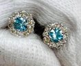 Platinum Pt950 Blue Zircon Diamond Earrings