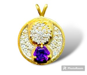 14k Purple Gemstone Diamond Pendant