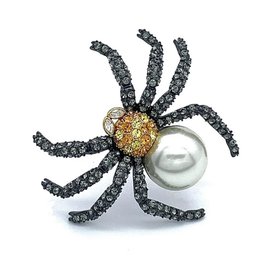 Joan Rivers Silvertone Pave Gray Crystal Spider Pin. 2-1/2'