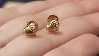 18k Heart Screw Back Stud Earrings