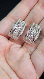 14k White Gold Floral Diamond Earrings 8.8 Grams