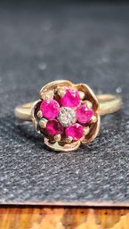 14k Ruby Diamond Floral Ring Size 6 3.3