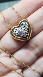14k Two Tone Sapphire Heart Pendent Necklace 16 Inches 2.65 Gram