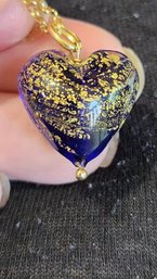 14k Murano Glass Gold Heart On 14k Rolo Link Chain 6.6 Grams