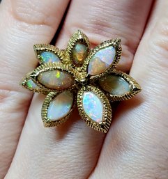 14k Vintage / Antique Opal Flower Ring Size 6.5 9.55 Grams
