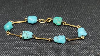 14k Antique Natural Turquoise Nugget Bracelet