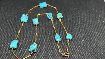 14k Antique 34 Carat App Natural Turquoise Nugget Necklace