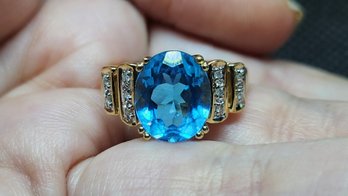 14k Natural Blue Topaz Diamond Ring Size 6.5 4.15 Grams