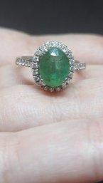 14k White Gold Natural Diamond Columbian Emerald Ring