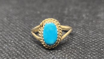14k Solid Gold Natural Turquoise Ring