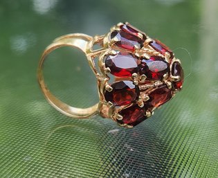 Antique Victorian Garnet Cluster Ring In Solid 14k Gold